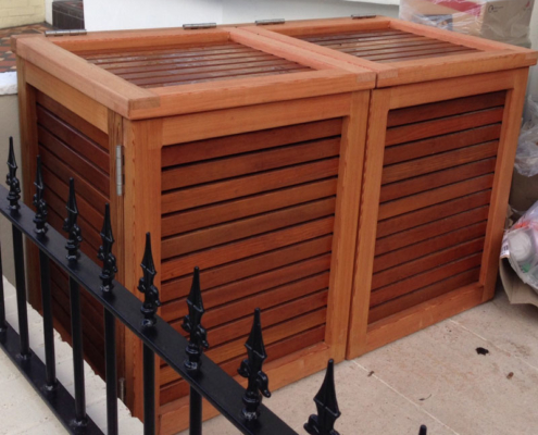 Timber bin storage built by Shoots & Leaves beside a London house