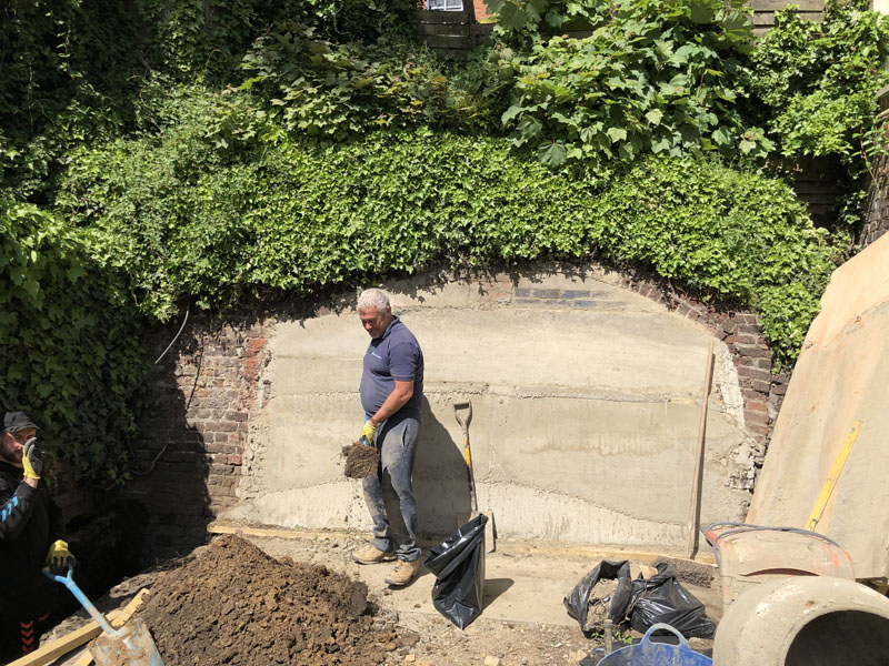 Groundworks and excavation underway on a Shoots & Leaves garden project